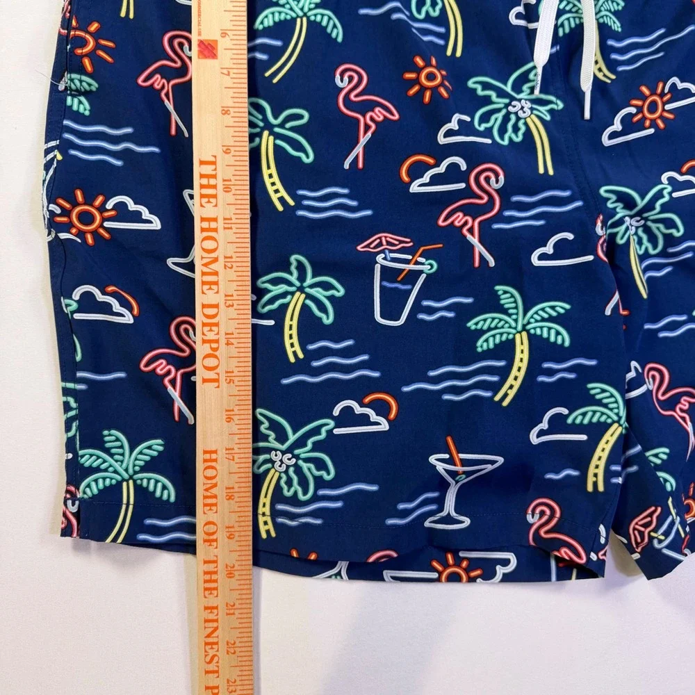 Chubbies Mens Navy Blue Neon Flamingo Palm Tree Print Swim Trunks Mesh Liner 3XL